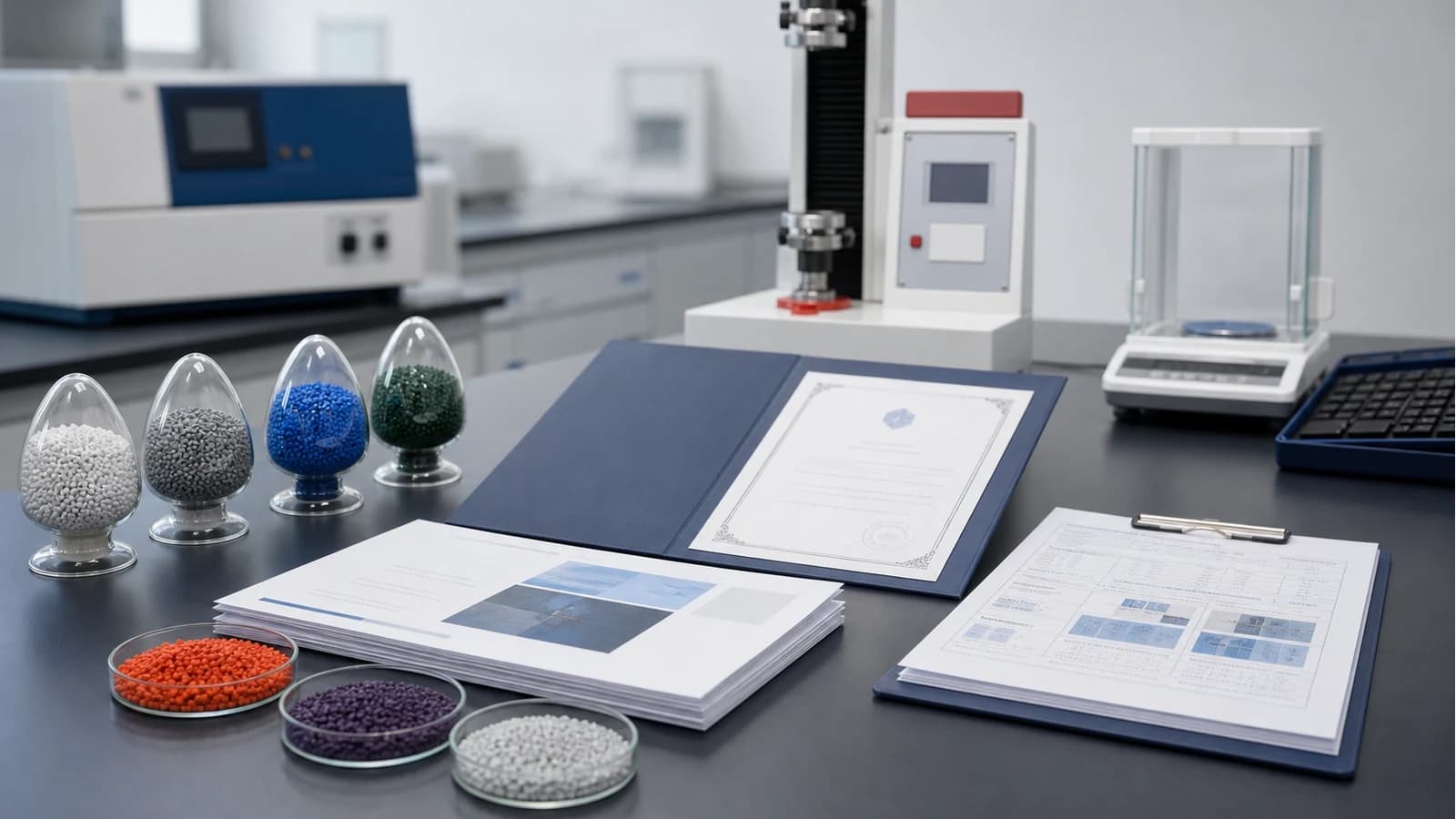 Material samples, test equipment and inspection records