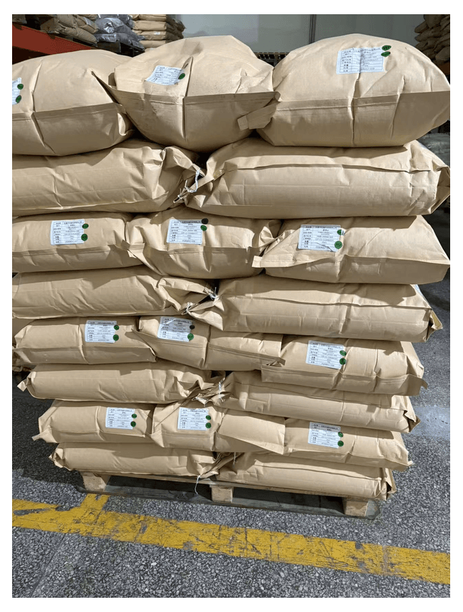 Palletized raw material bags