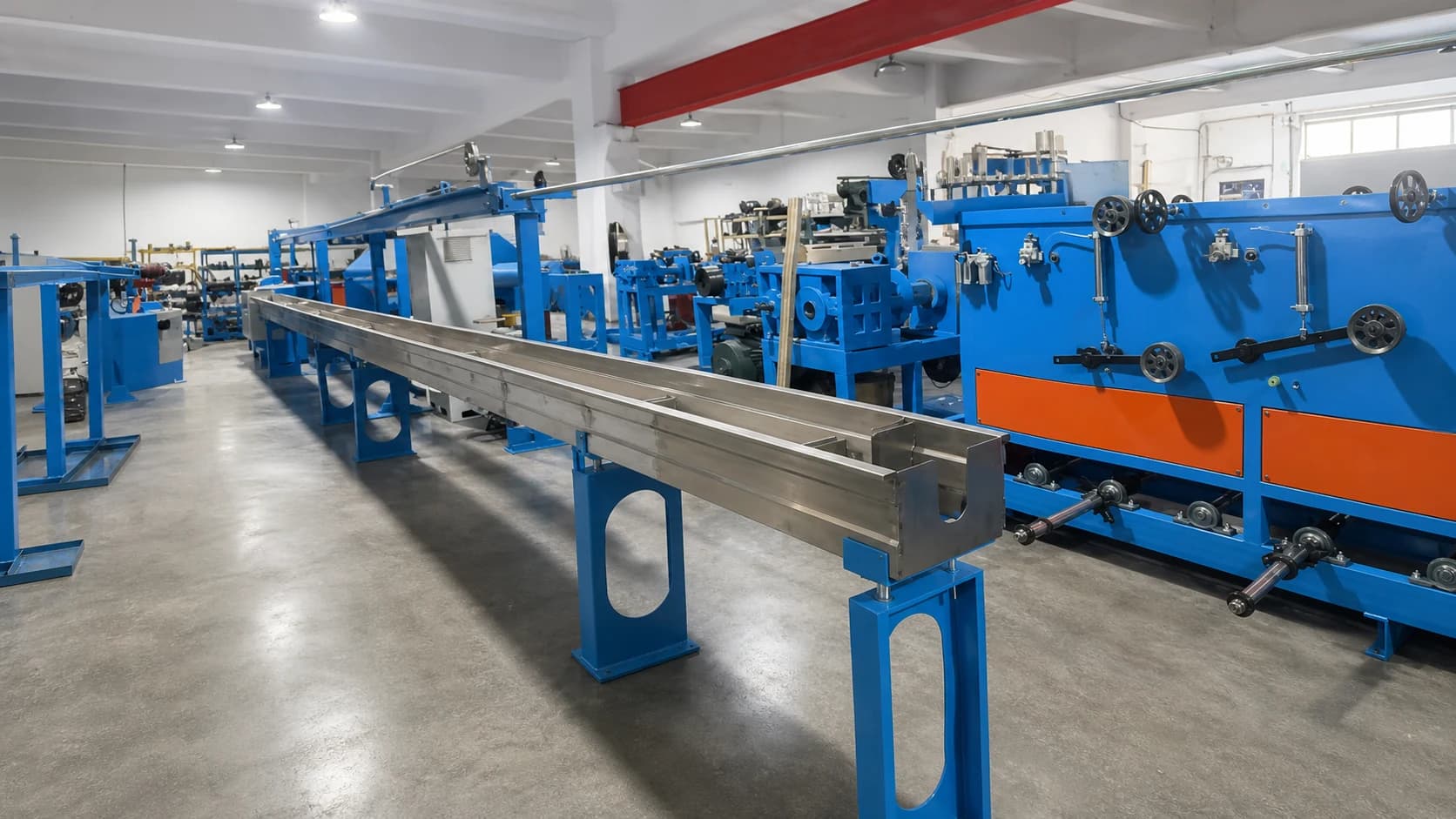 Cable extrusion line with cooling and haul-off sections